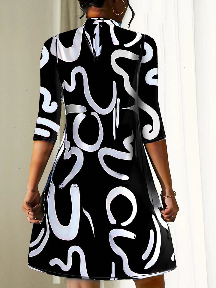 Elegant and Comfortable Dress with Collar and Printed Pattern