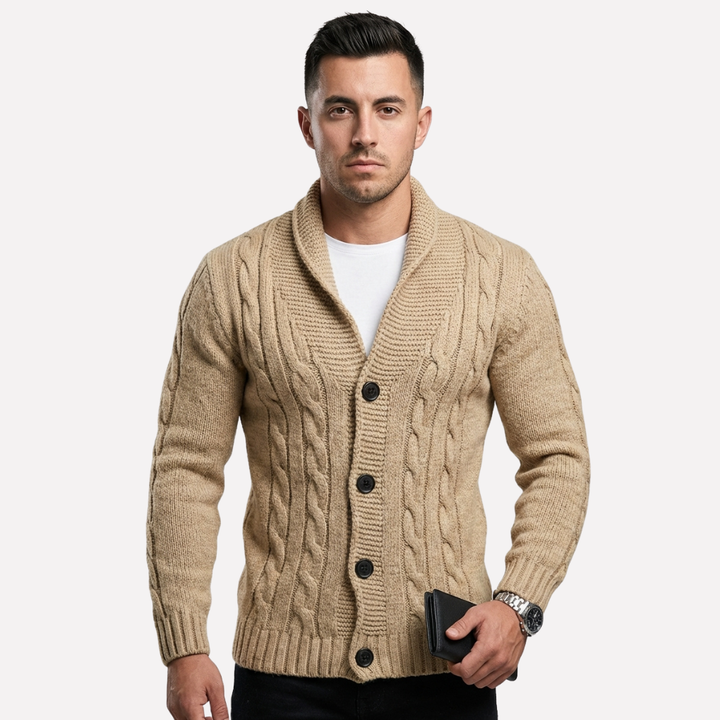 Varm, klassisk strikket cardigan til herre