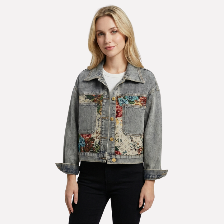 Blomstret Jeansjakke for Damer
