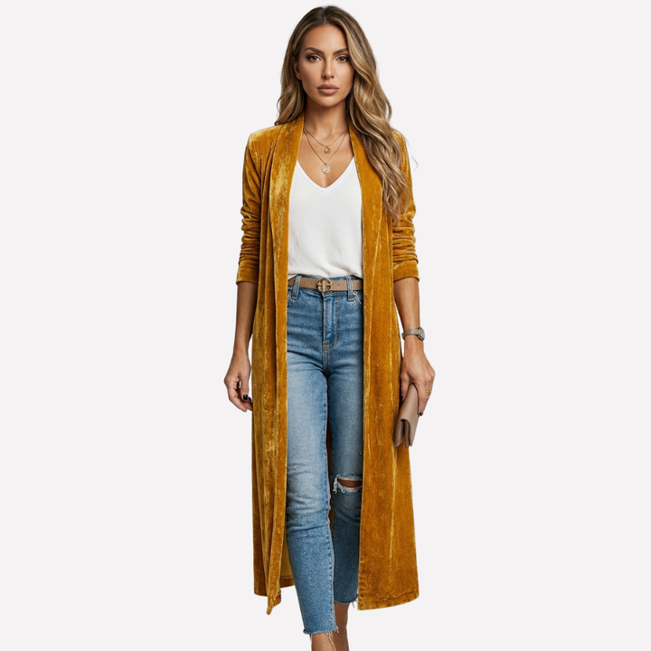 Lang dustercardigan til dame