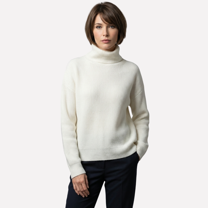 Overdimensjonert genser med polokrage til dame