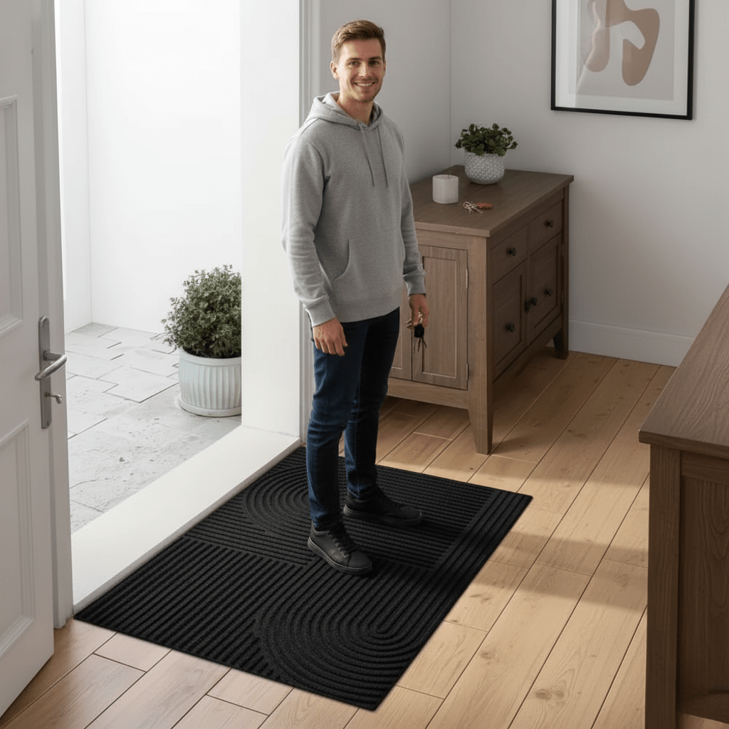 Absorberende dørmatte med linjemønster, vaskbar