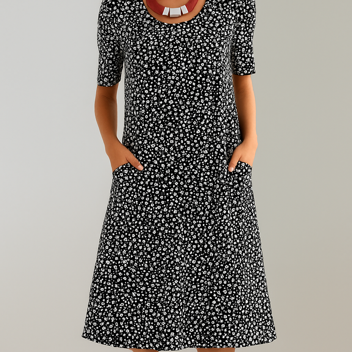 Flower dress with high waist and pockets
