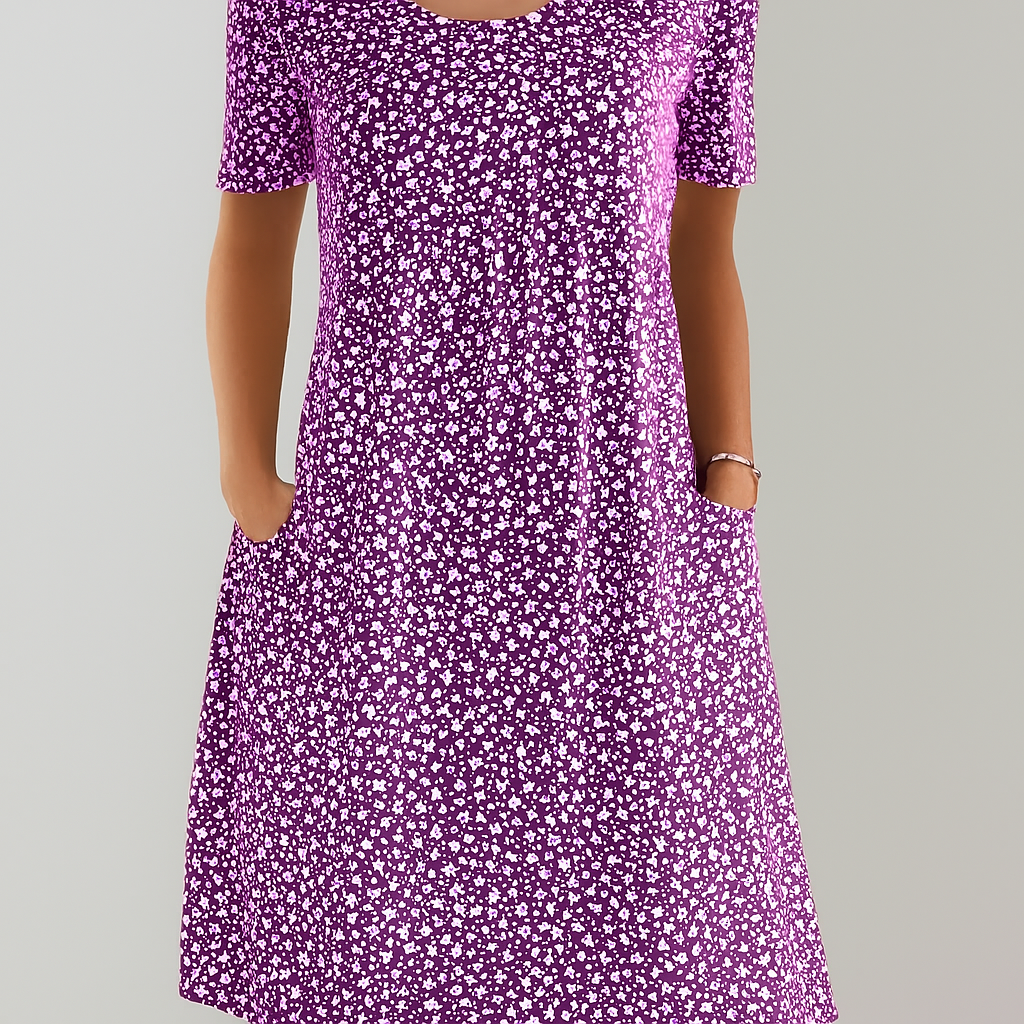 Flower dress with high waist and pockets