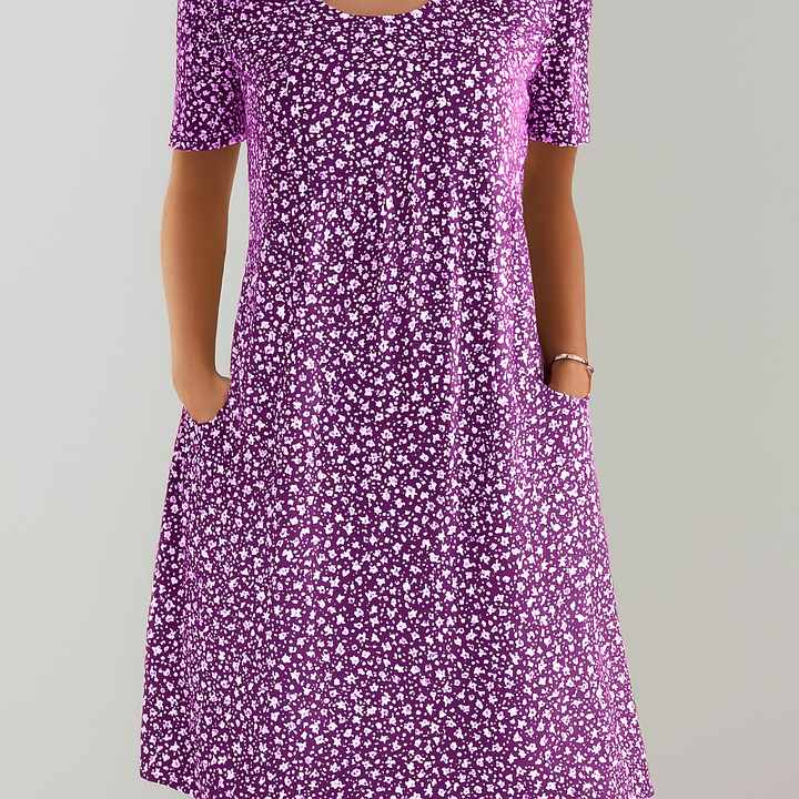 Flower dress with high waist and pockets