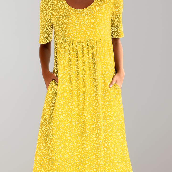 Flower dress with high waist and pockets