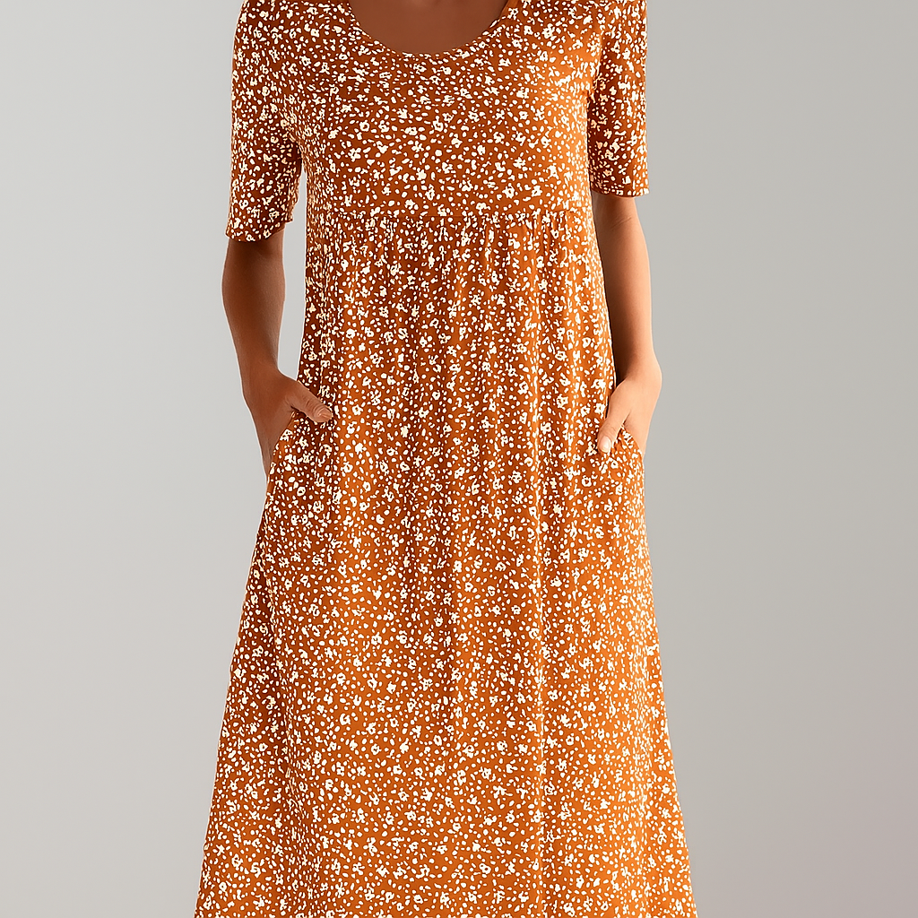 Flower dress with high waist and pockets