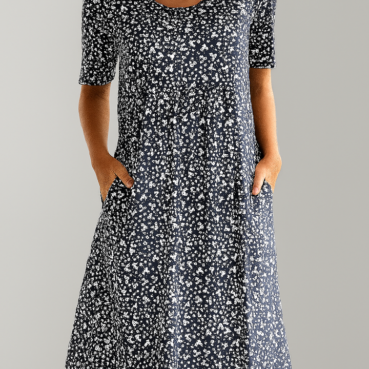 Flower dress with high waist and pockets