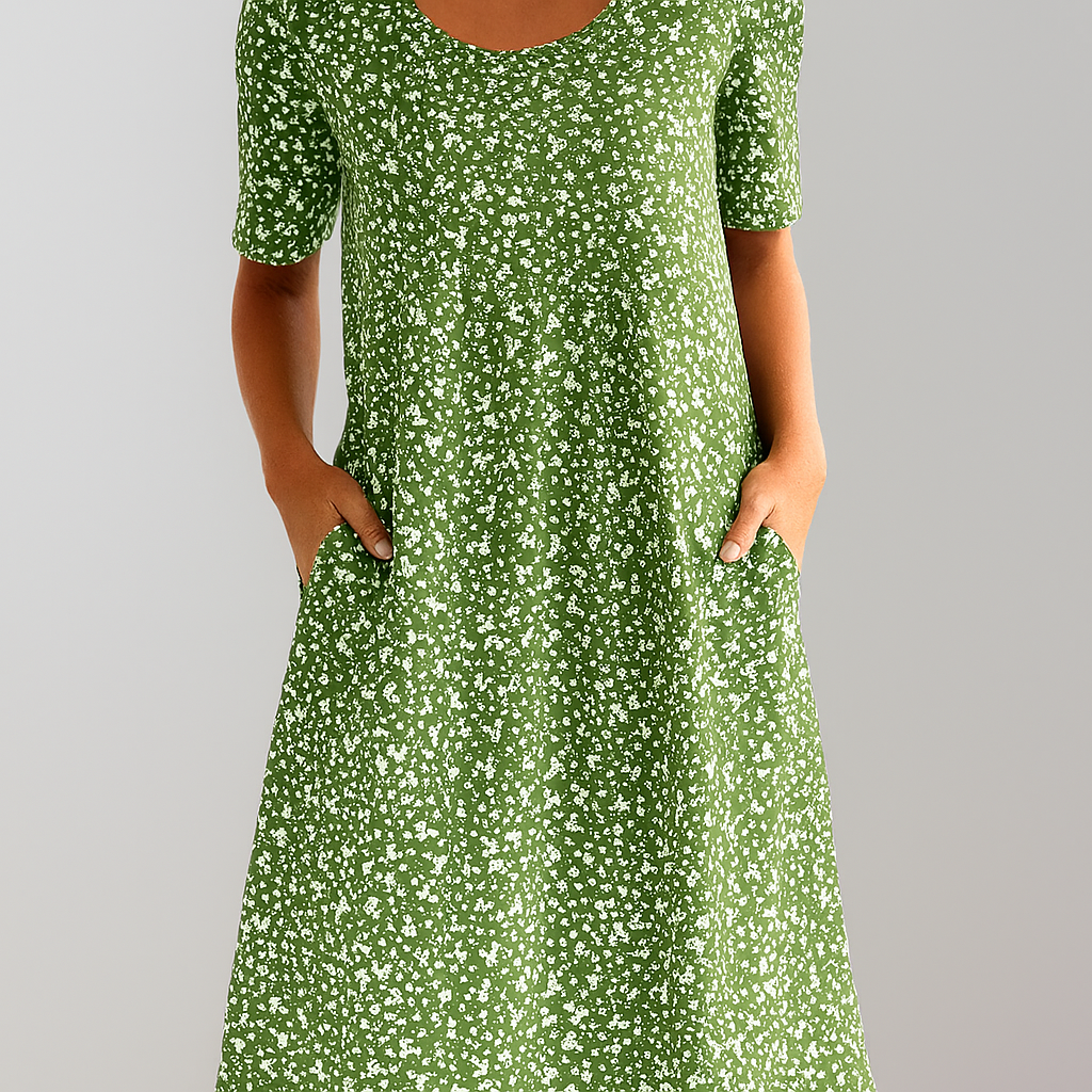 Flower dress with high waist and pockets