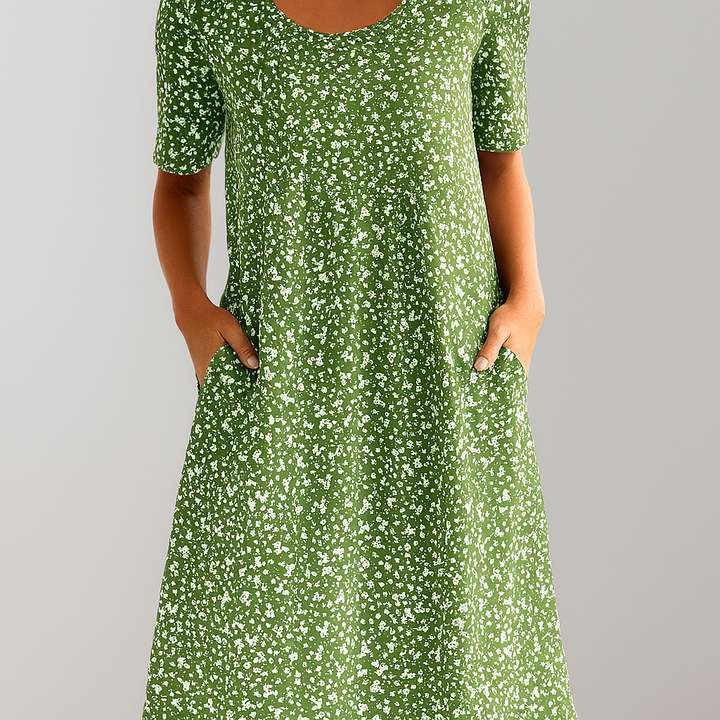 Flower dress with high waist and pockets