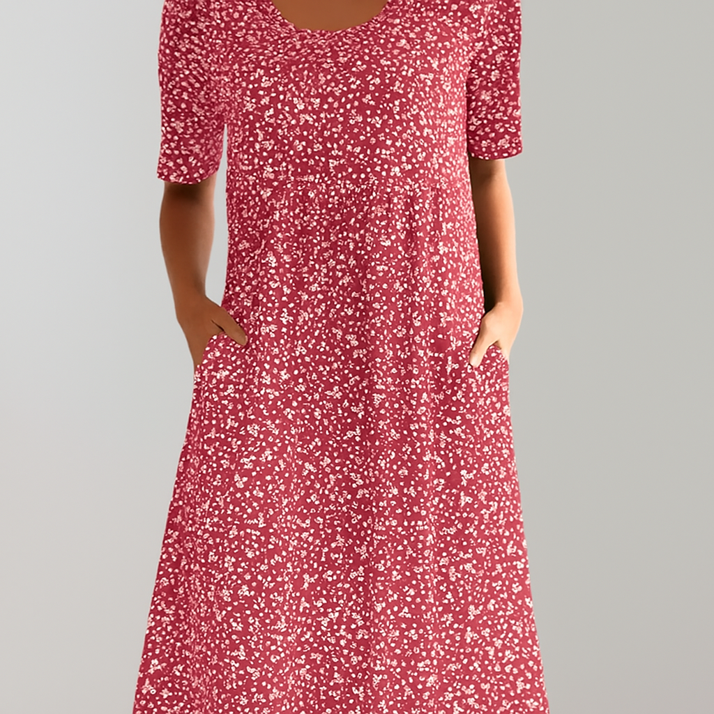 Flower dress with high waist and pockets