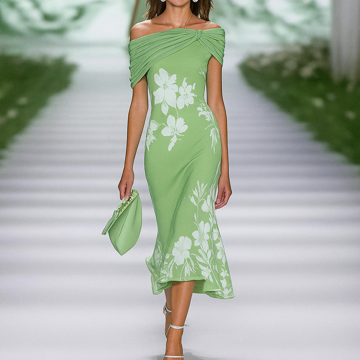 Dress with draped floral pattern