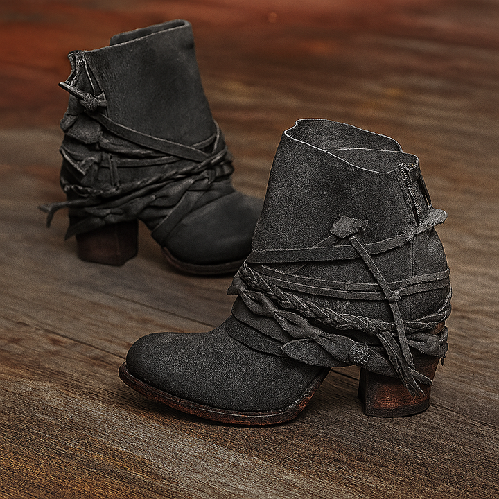Ankle boots with tassel decoration in suede leather