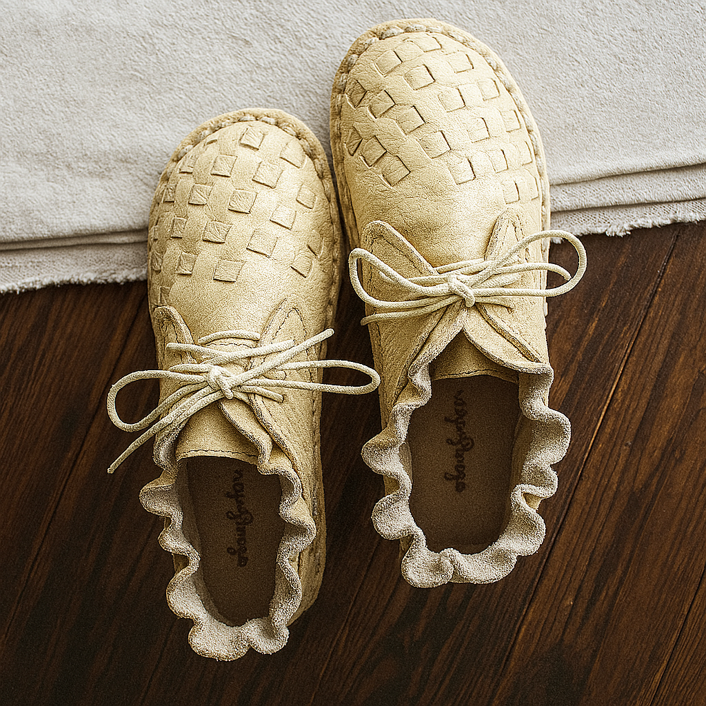 Retro Mori Girl style with artistic touch Handmade flat shoes in cowhide