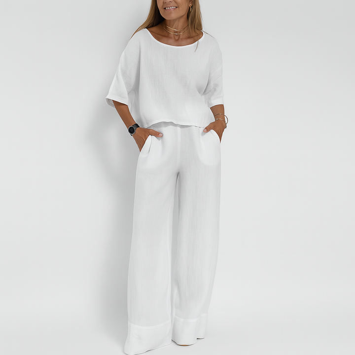 Women's set in linen blend with relaxed fit and two pieces