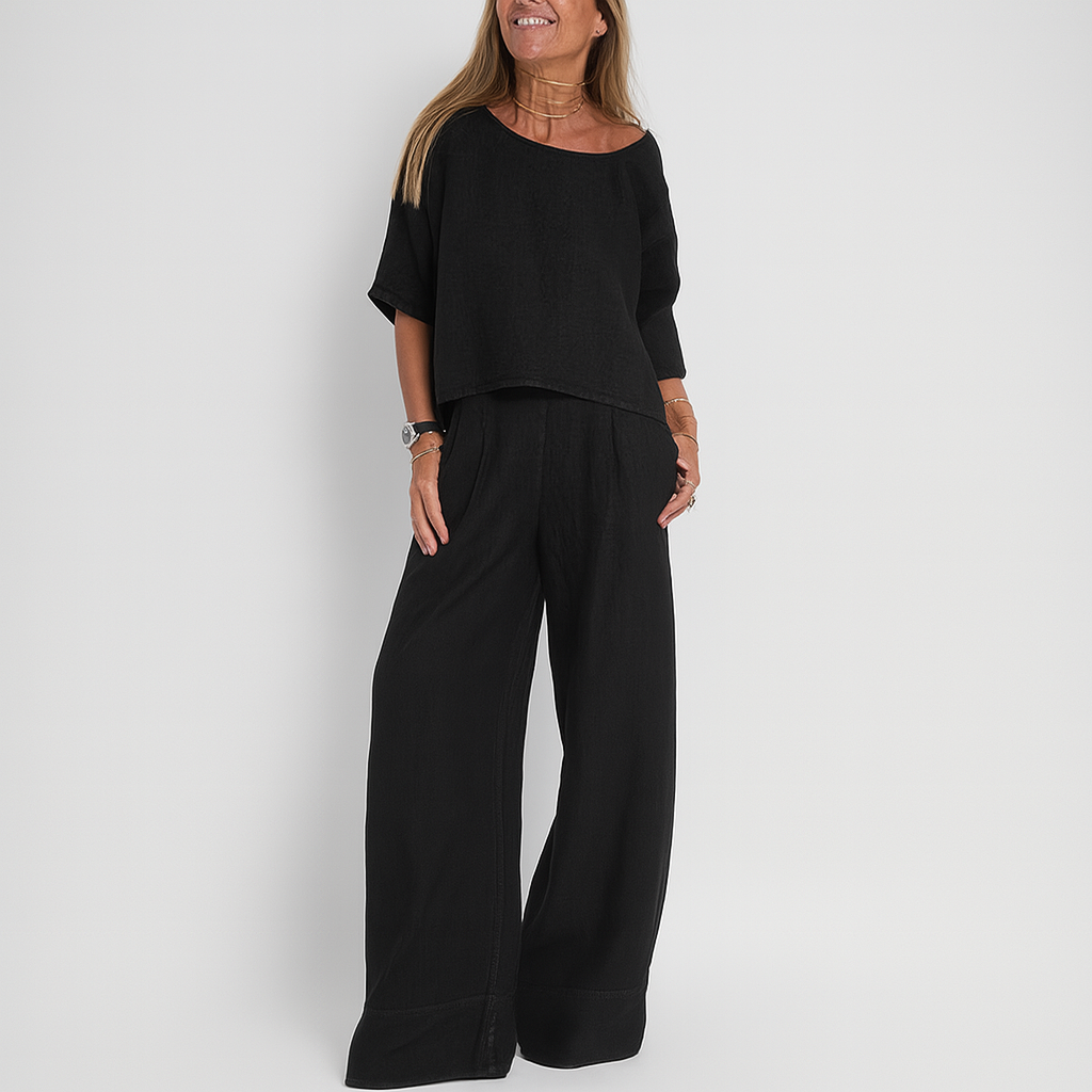 Women's set in linen blend with relaxed fit and two pieces
