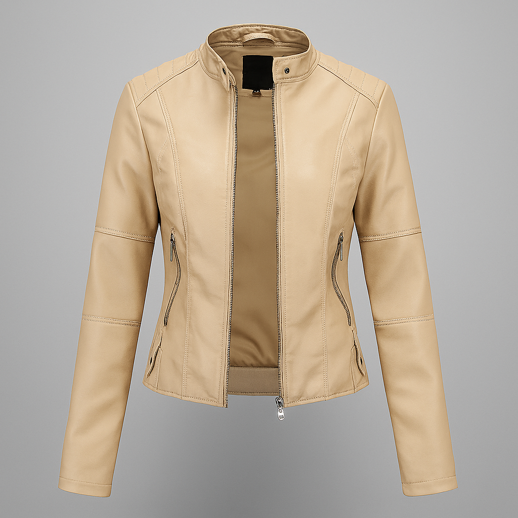 Red leather jacket with moto motif for women