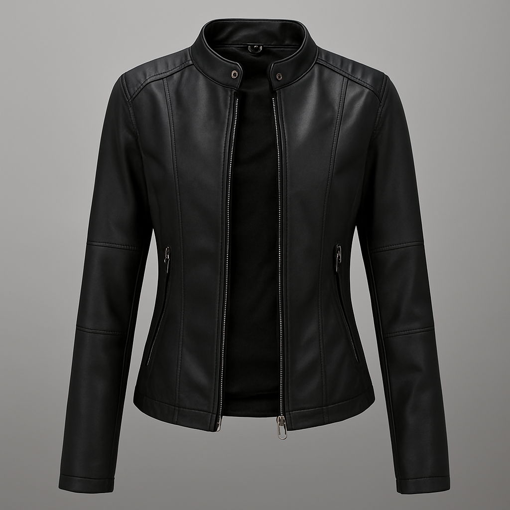Red leather jacket with moto motif for women