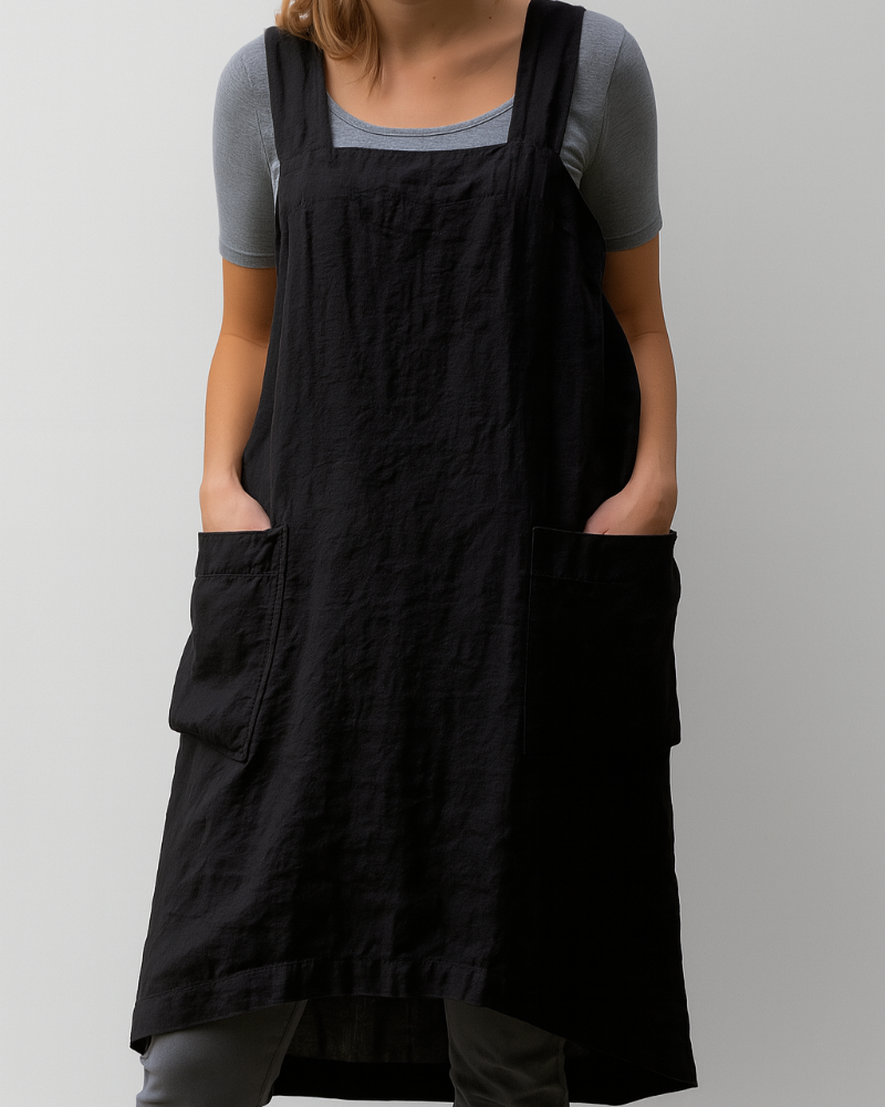 Dress in apron style with pockets for women in cotton and linen