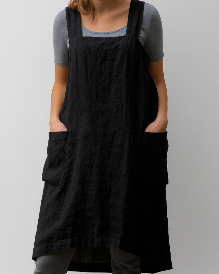 Dress in apron style with pockets for women in cotton and linen