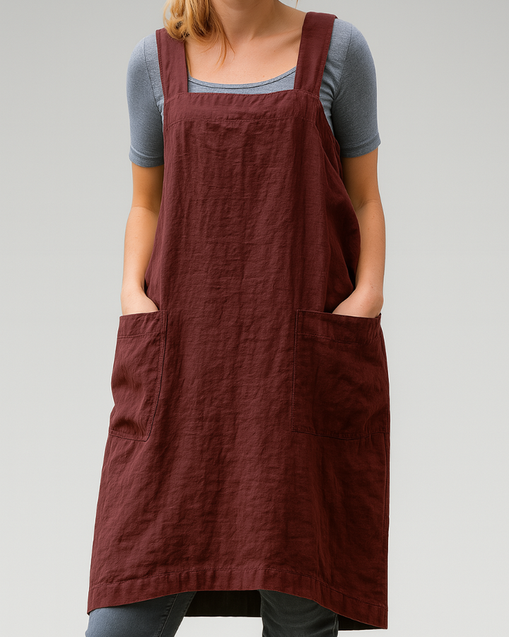 Dress in apron style with pockets for women in cotton and linen