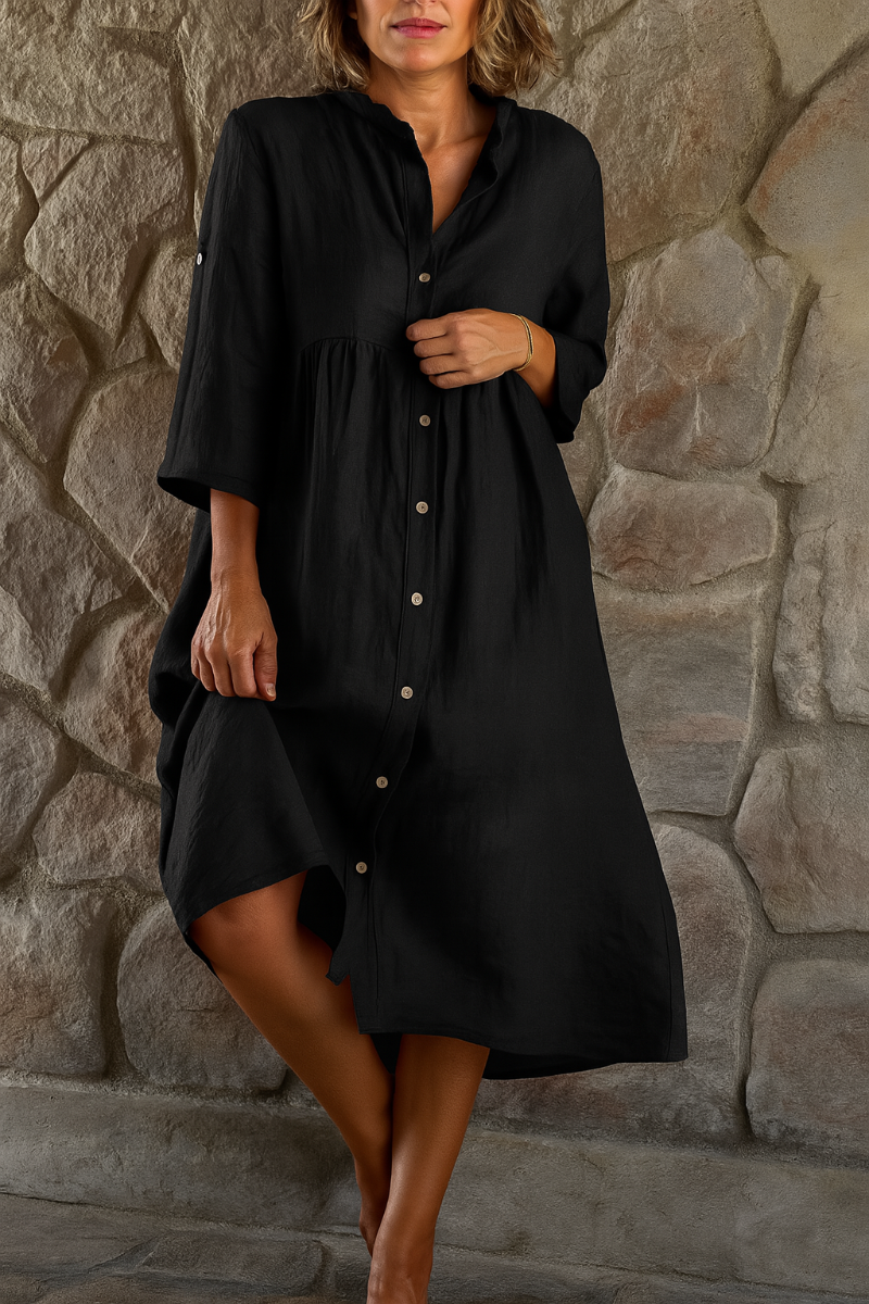 Lässiges Hemdblusenkleid aus Baumwolle und Leinen