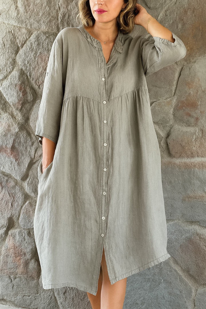 Lässiges Hemdblusenkleid aus Baumwolle und Leinen