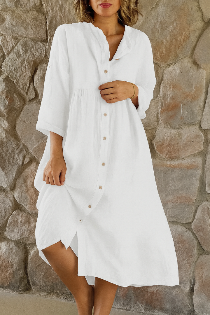 Lässiges Hemdblusenkleid aus Baumwolle und Leinen