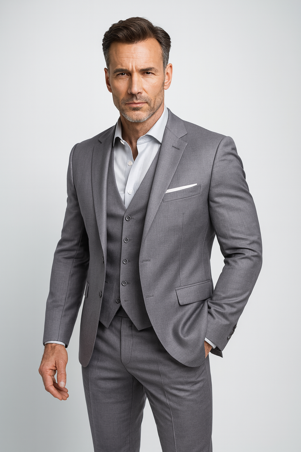 Slim-fit formell tredelt dress for menn med vest