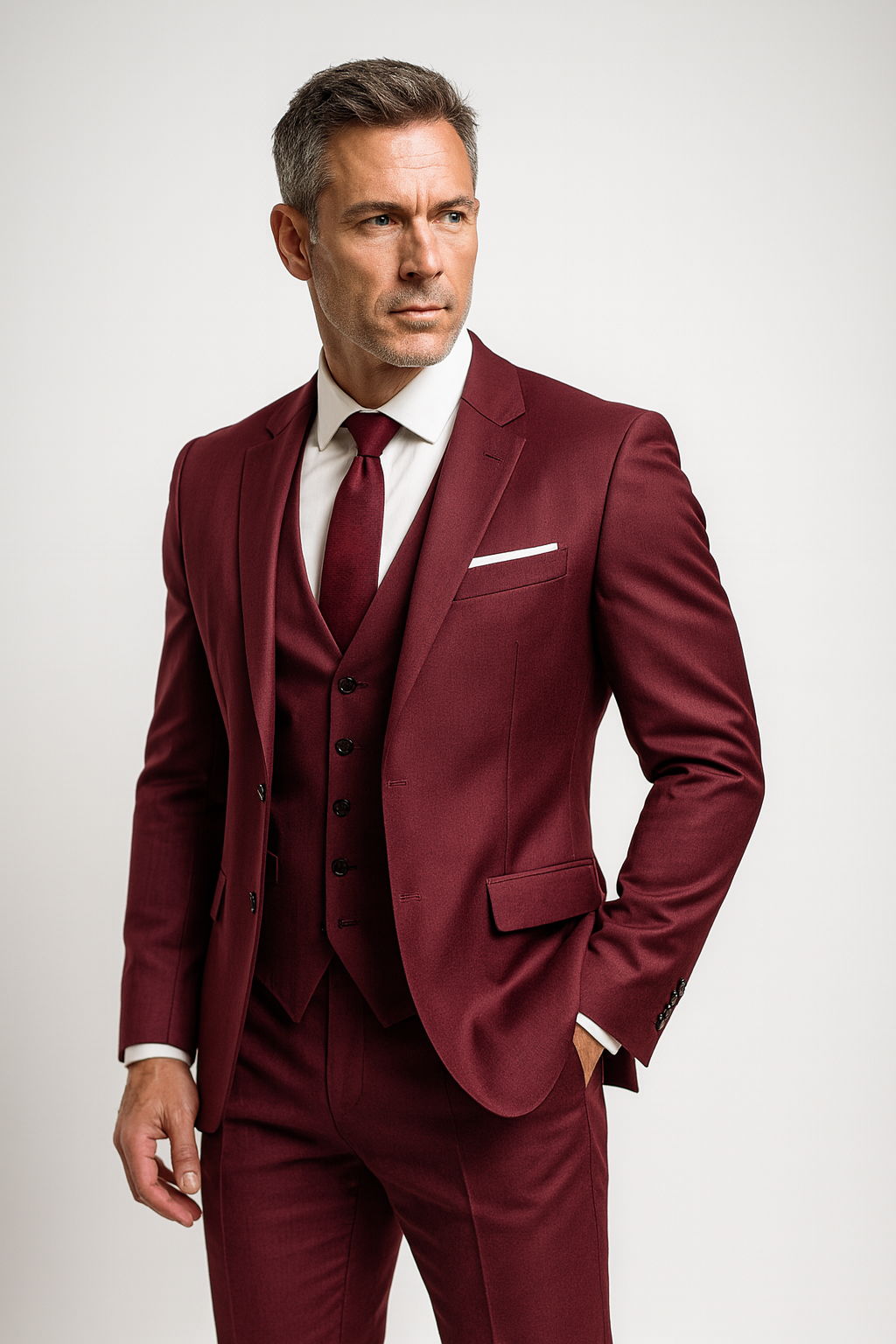 Slim-fit formell tredelt dress for menn med vest