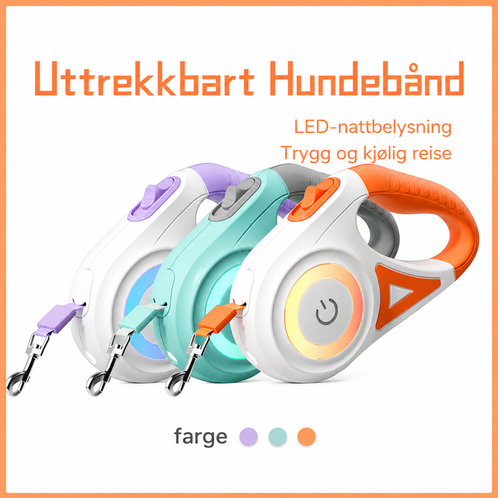 Retractable hundebånd med LED spotlight og halsbånd