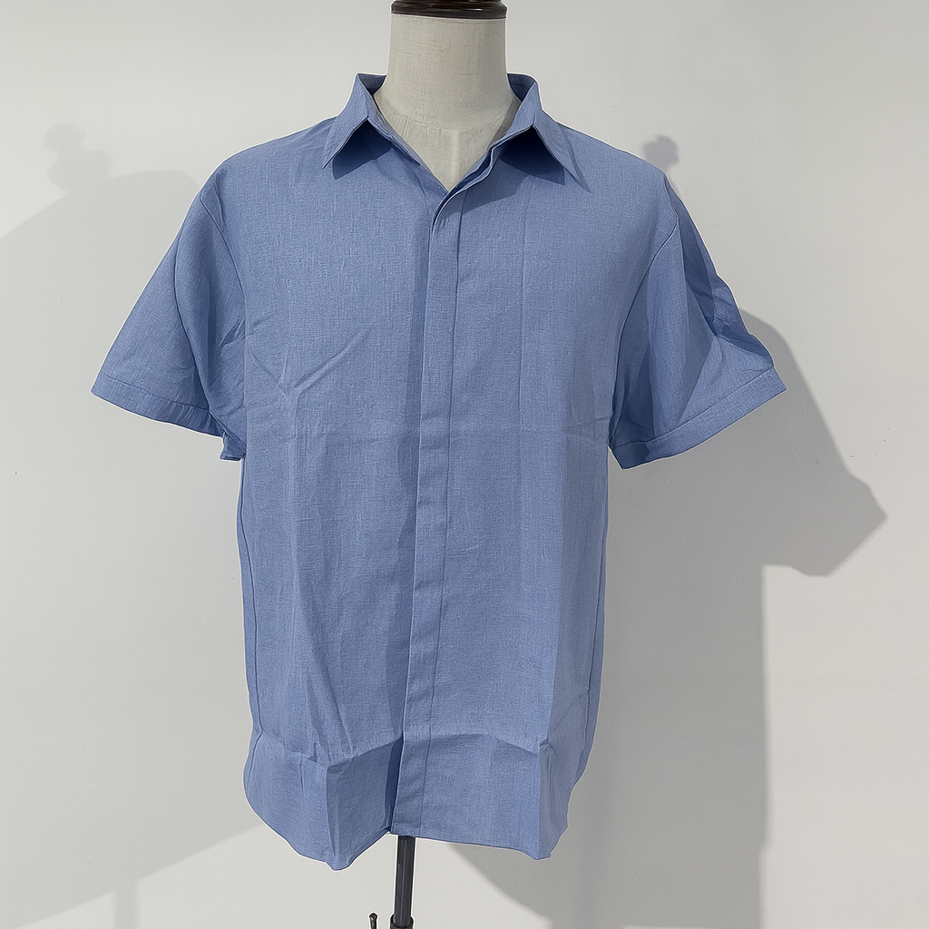 Short-sleeved men's shirt in cotton and linen