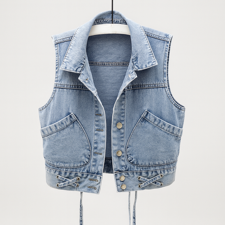 Sleeveless light denim vest for women