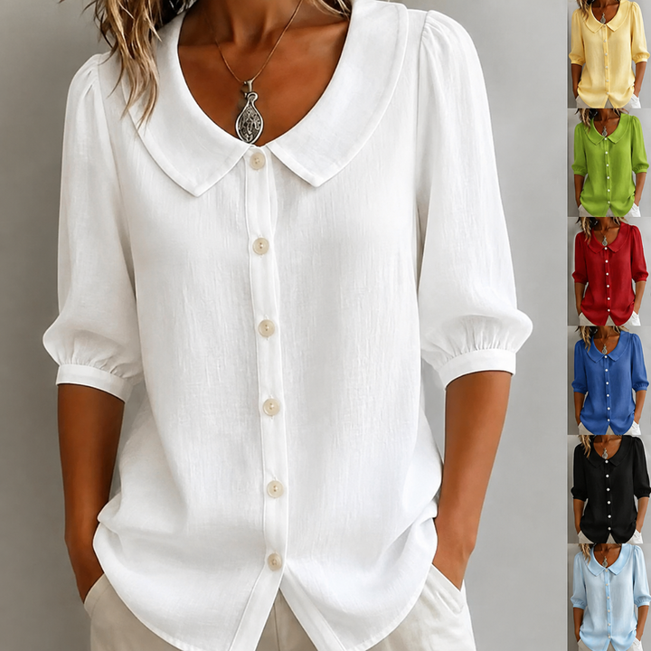 Dame Bluse med Knapper og Pufferm