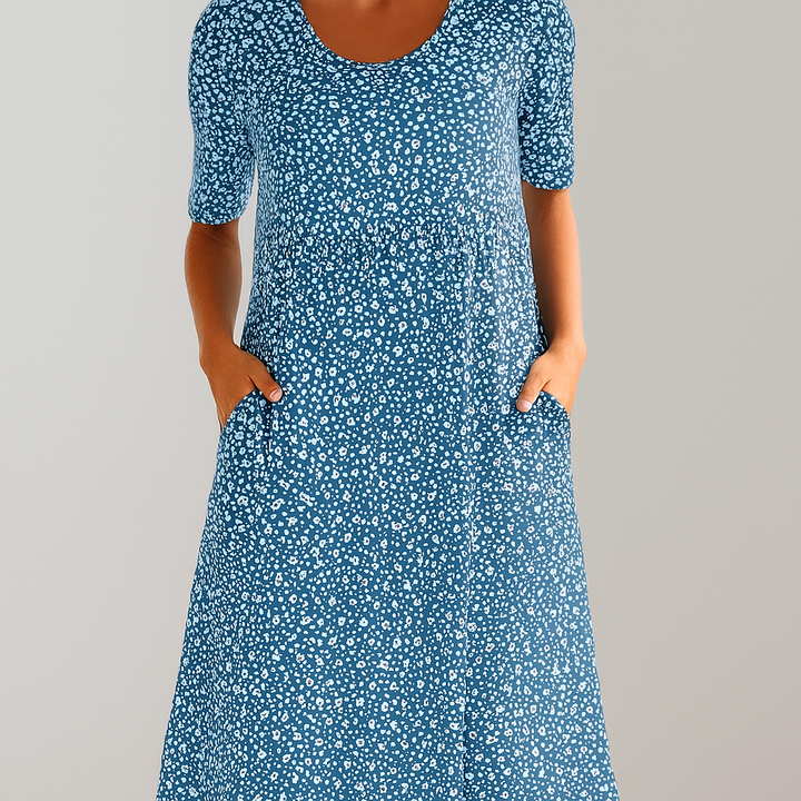 Flower dress with high waist and pockets