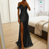 Elegantes Pailletten-Off-Shoulder-Maxikleid