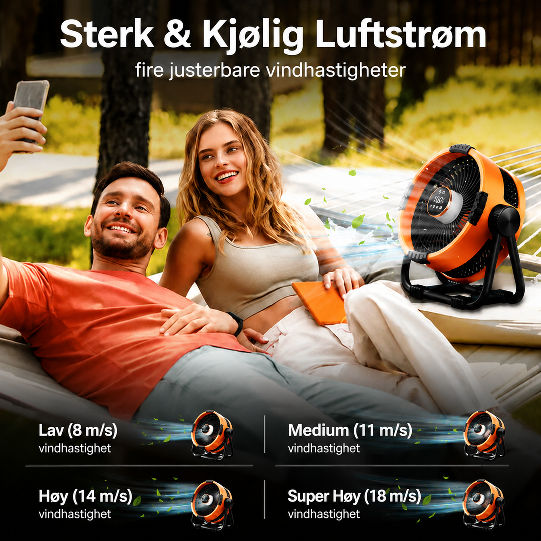 Campingvifte med 20 000 mAh powerbank