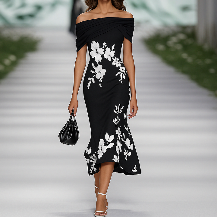 Dress with draped floral pattern