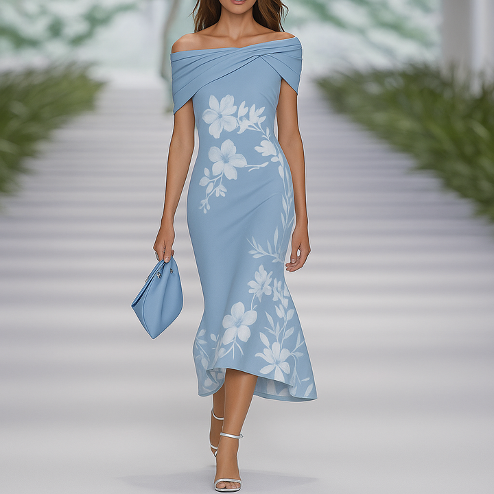 Dress with draped floral pattern