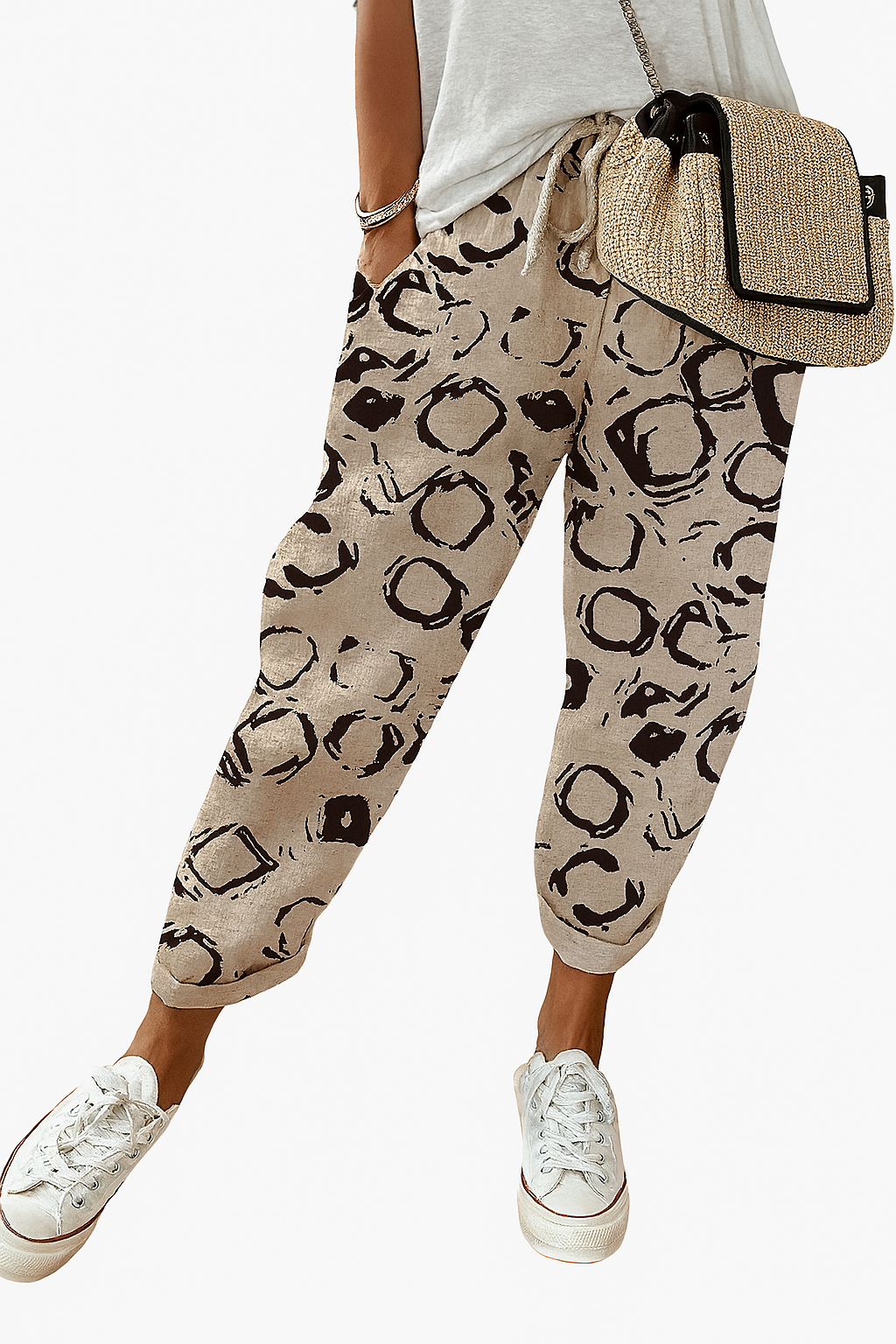 Loose-fitting pants with print for women