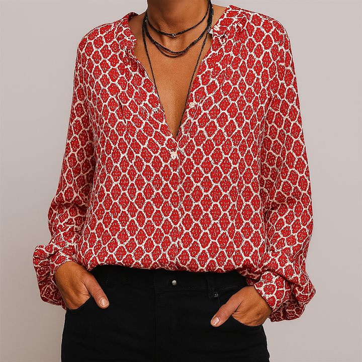 Elegant blouse with V-neck and print