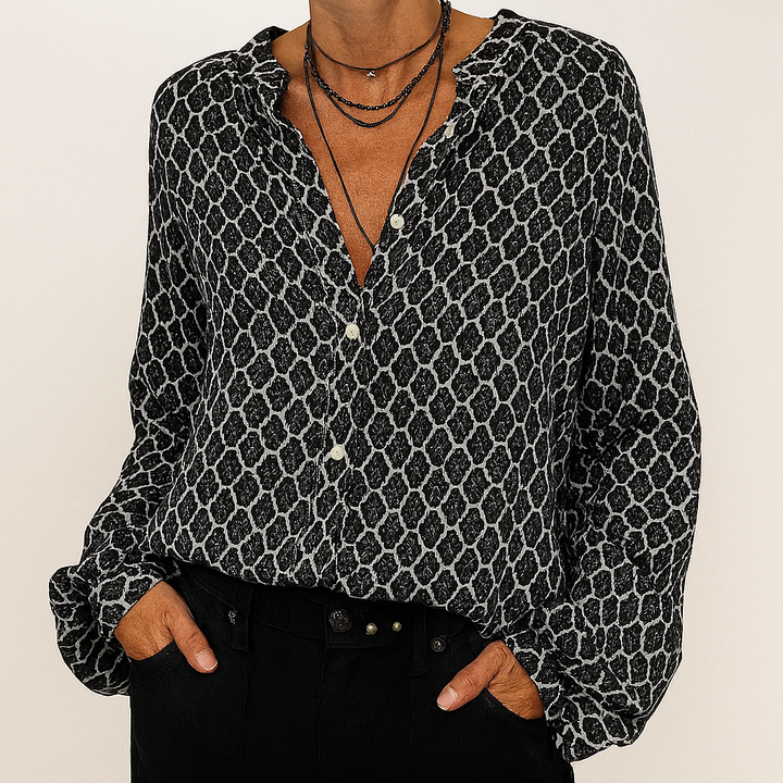 Elegant blouse with V-neck and print