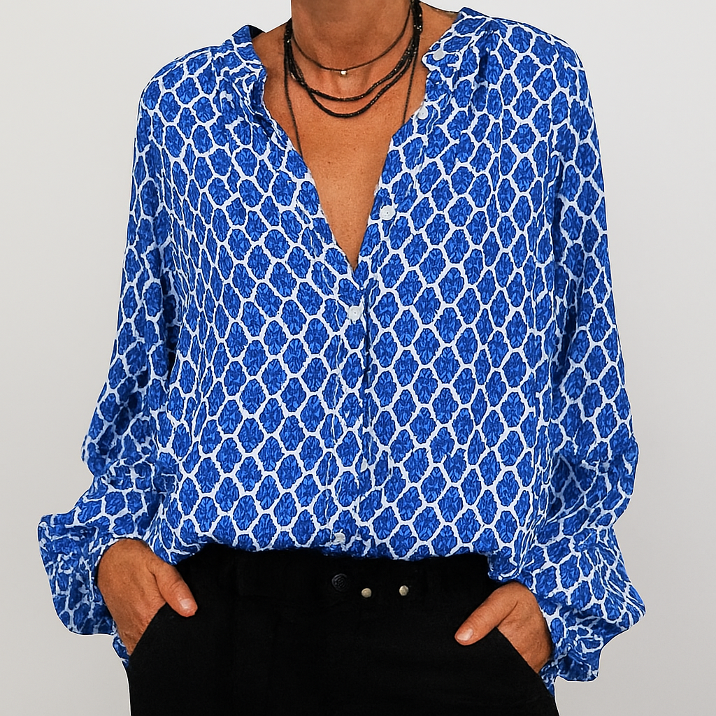 Elegant blouse with V-neck and print