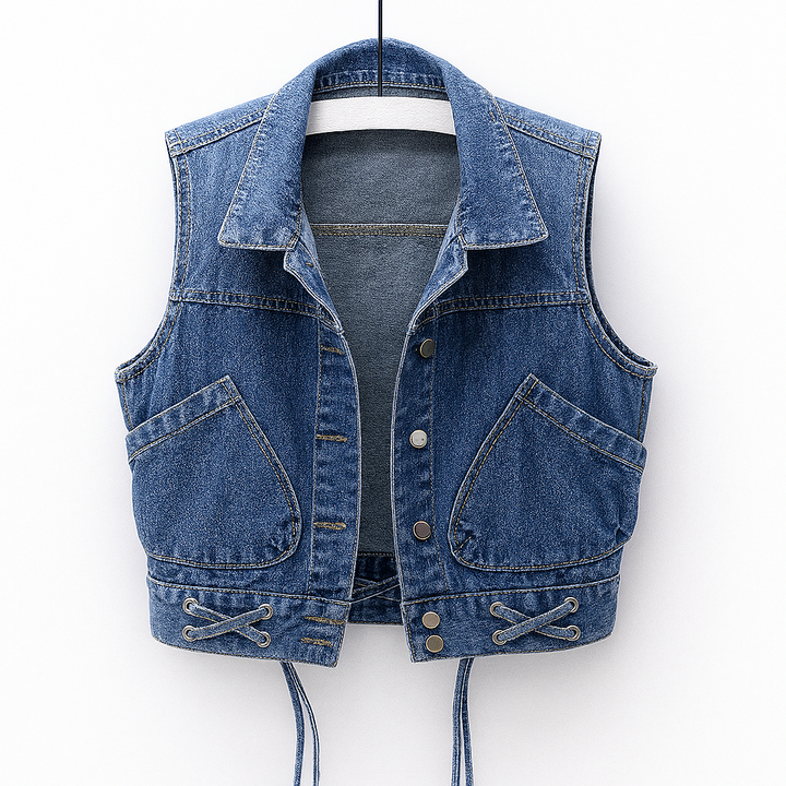 Sleeveless light denim vest for women