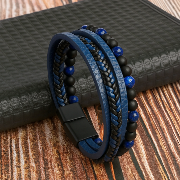 Bracelet in leather and stone beads for men