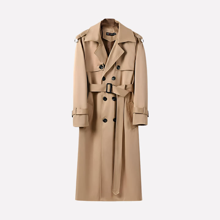 Menns Over the Knee Beltet Trench Coat