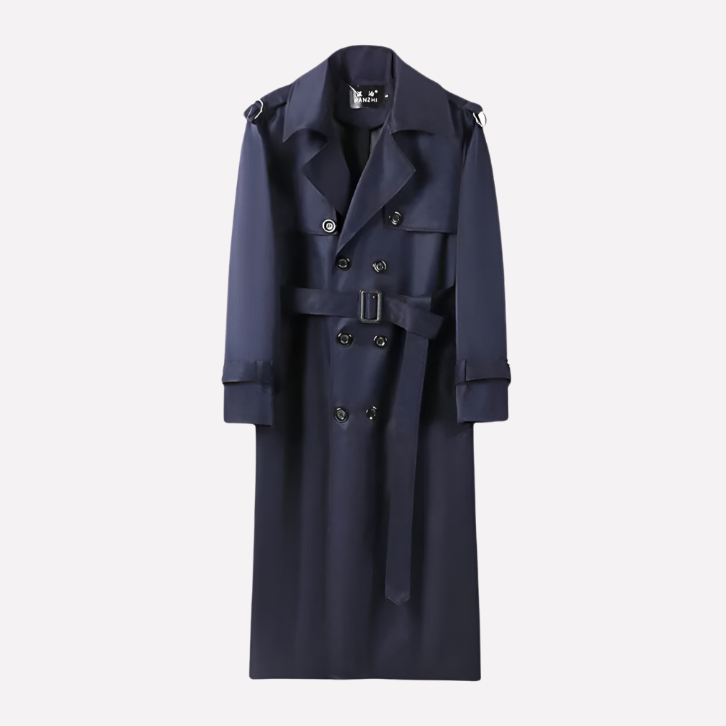 Menns Over the Knee Beltet Trench Coat