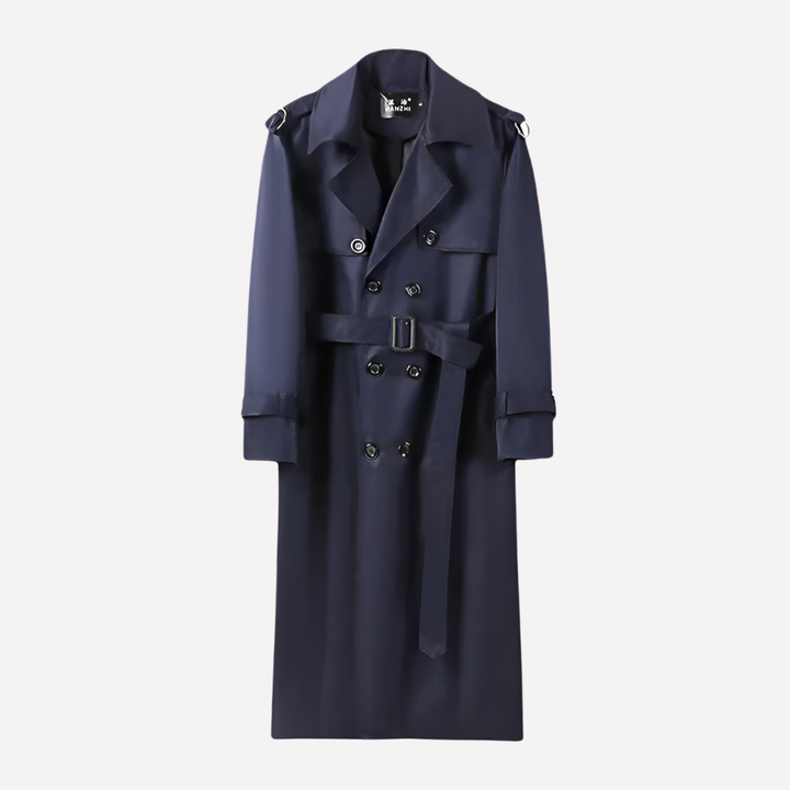 Menns Over the Knee Beltet Trench Coat