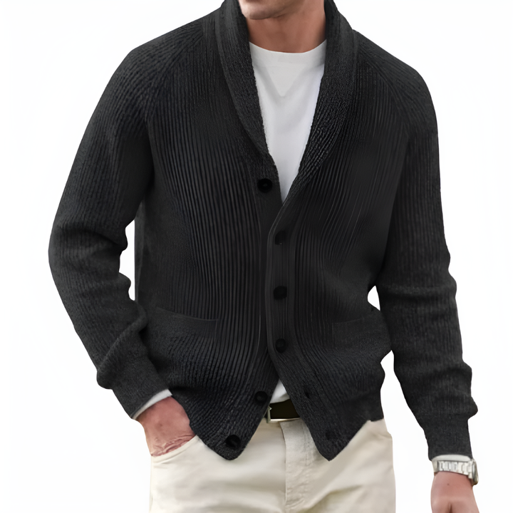 Menns Cardigan med Sjal-krage og Knapp-front