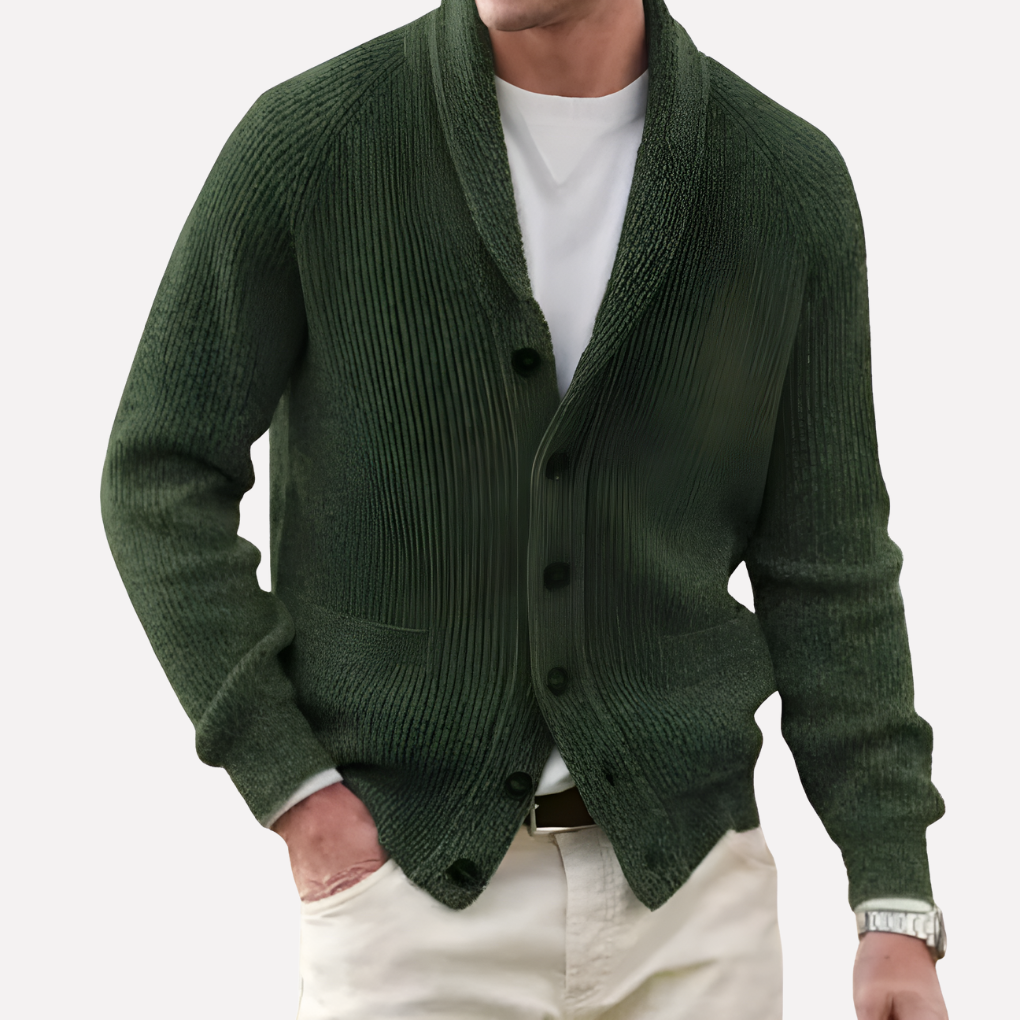 Menns Cardigan med Sjal-krage og Knapp-front